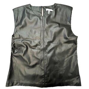 Calvin Klein Womens Faux Leather Sleeveless Top Size Medium Black Gothic Evening